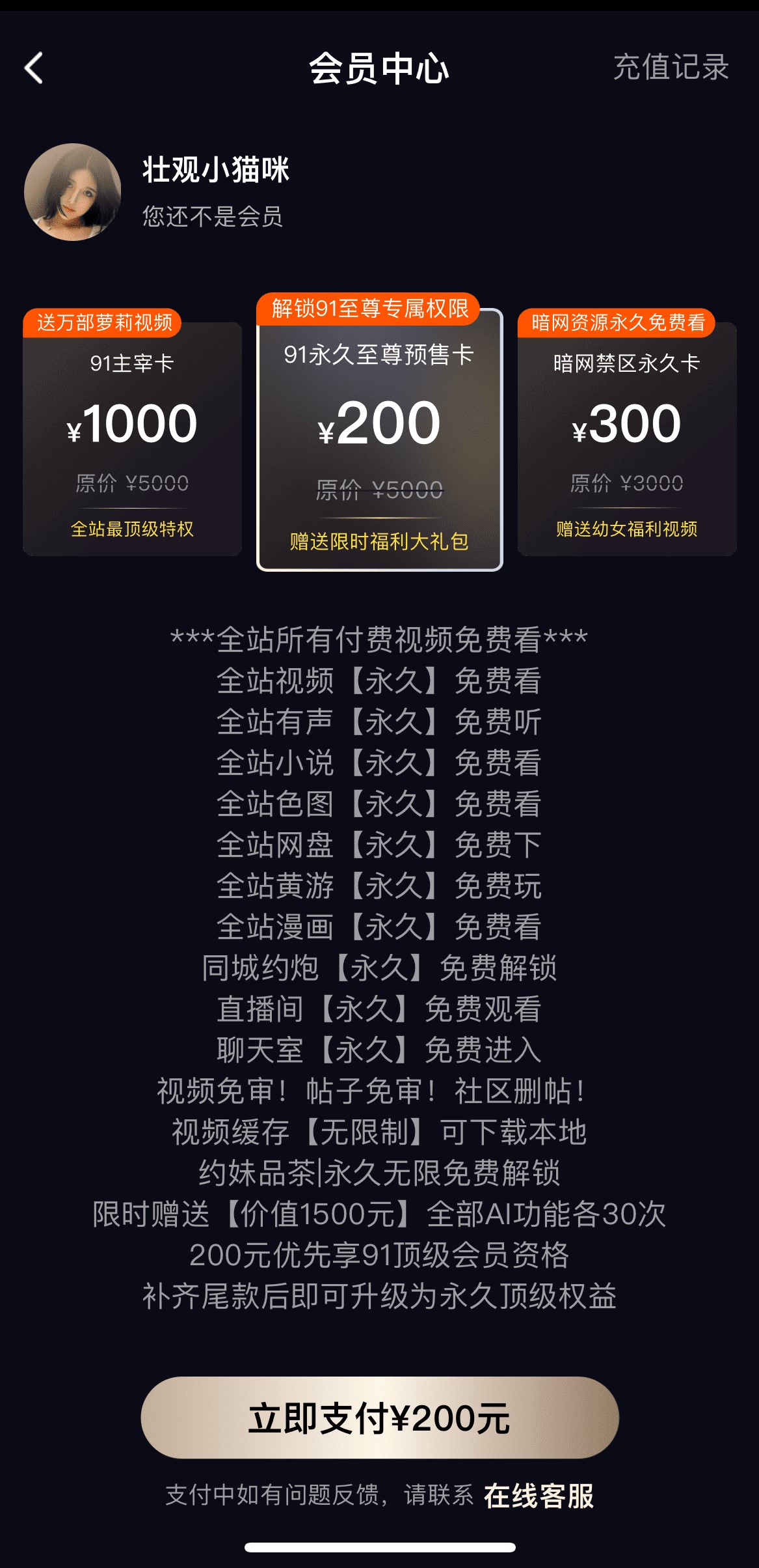 91PO官网会员VIP开通权益说明页面